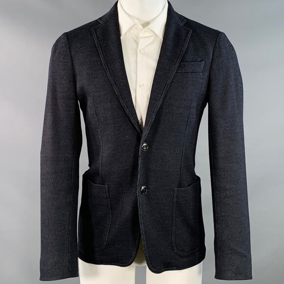 ARMANI COLLEZIONI Size 40 Black Blue Textured Wool Blend Sport Coat - Picture 1 of 7